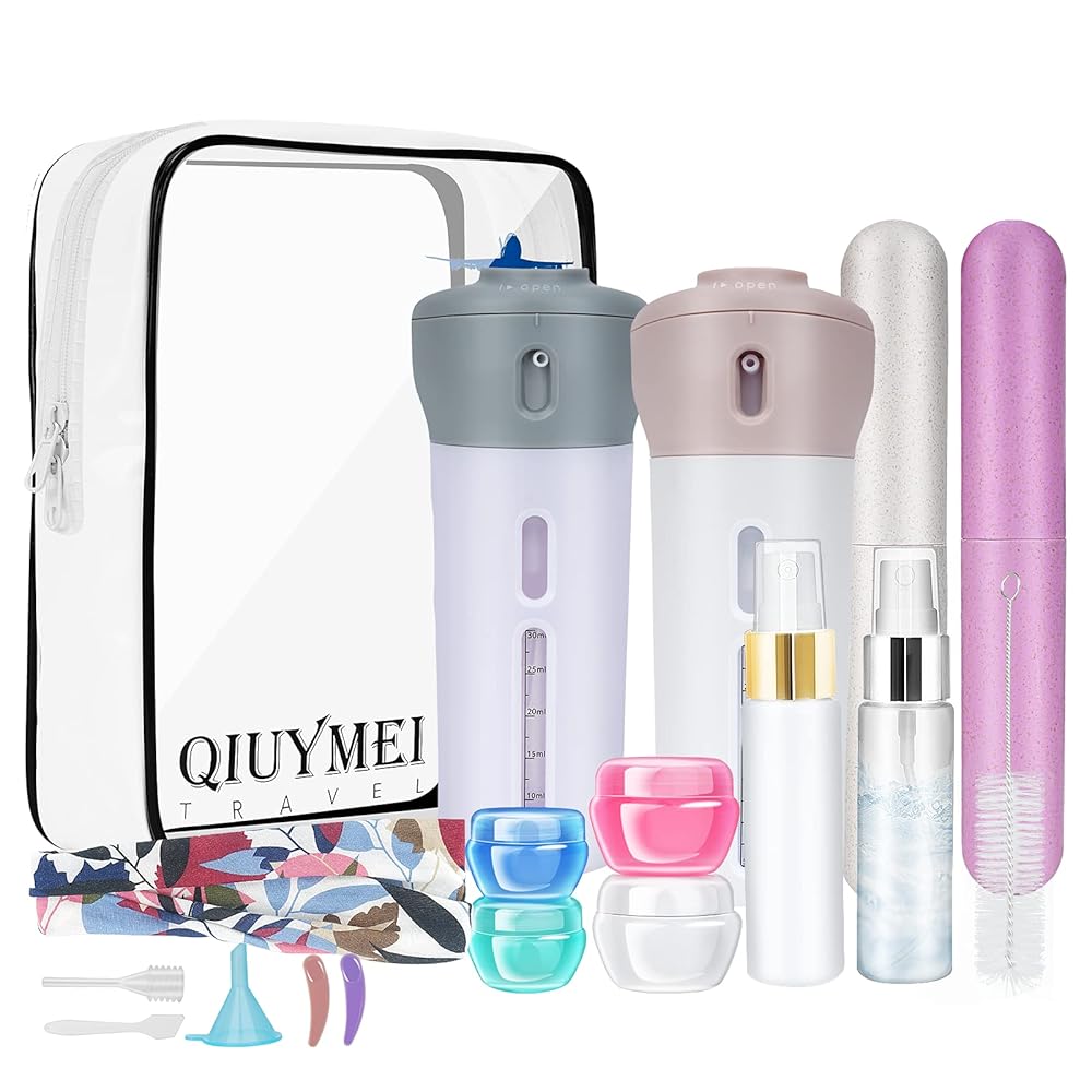 19-Piece Journey Bottle Set – Leak-Proof Equipment for Refillable Toiletries, Together with Shampoo, Sanitizer, Lotions, Skincare, and Make-up, Full with TSA-Compliant Quart Bag