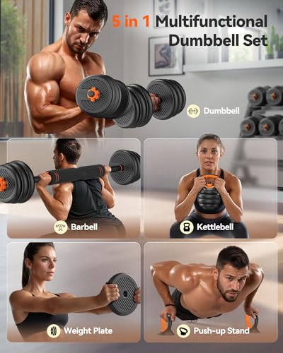 FEIERDUN Adjustable Dumbbells - 20/30/40/45/70/90lbs Free Weight Set with Connector, Versatile 4-in-1 Dumbbells for Barbell, Kettlebells, Push-Up Stand, and Residence Health Workouts