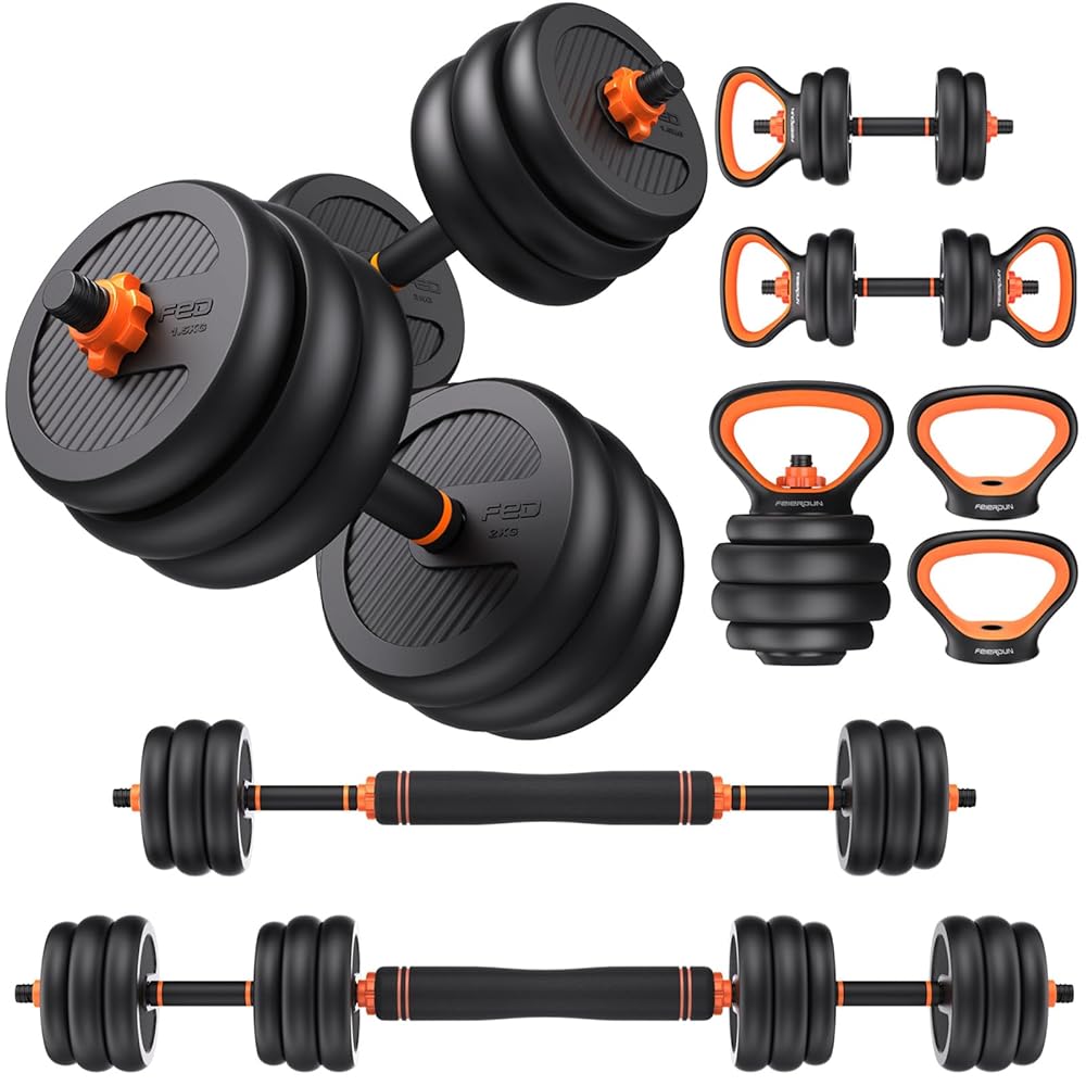 FEIERDUN Adjustable Dumbbells – 20/30/40/45/70/90lbs Free Weight Set with Connector, Versatile 4-in-1 Dumbbells for Barbell, Kettlebells, Push-Up Stand, and Residence Health Workouts