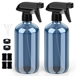 Indigo Blue Glass Spray Bottle Set with Equipment for Non-toxic Window Cleaners, Aromatherapy, Facial Hydration, Flower Watering, and Hair Care (2 Pack, 16 oz)