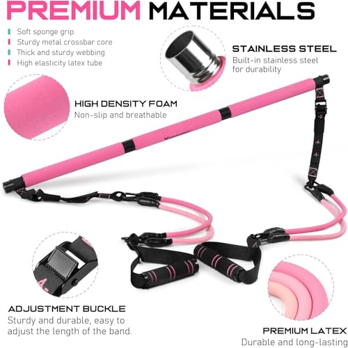 Multifunctional Pilates Bar Set with Resistance Bands, Sturdy Steel Adjustable Buckle, Ultimate Residence Gear for Full-Physique Exercises for Each Girls and Males