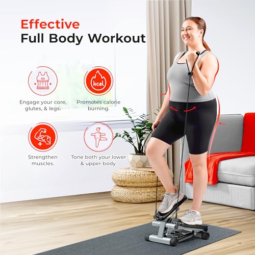 Sunny Well being & Health Compact Stepper for Residence Exercises, Stair Step Train Machine with Optionally available Resistance Bands, Full Physique Cardio Tools, and Bonus SunnyFit App